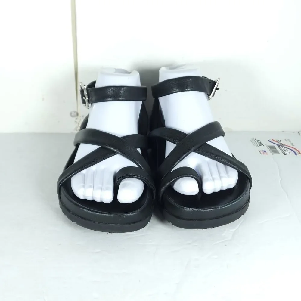 Matisse Women's Hartley US 9M Black Leather Toe Loop Strappy Sandals Shoes